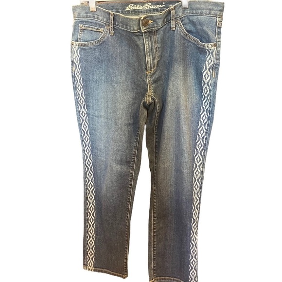Eddie Bauer Boyfriend Jeans Specially Dyed Medium Wash Side Pattern Lowrise 8 - Picture 2 of 9